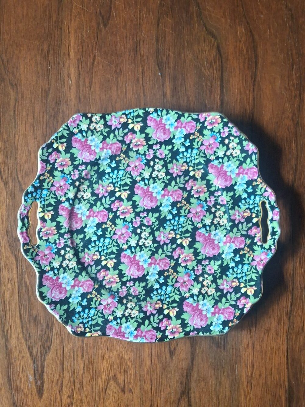 Royal Winton Grimwades , England , 1930s ,Vintage ,Chintz ,Plate ,Black Chelsea